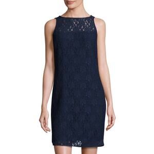 Michael Kors NWT Lace Shift Dress Navy Blue Floral Design Size 6
